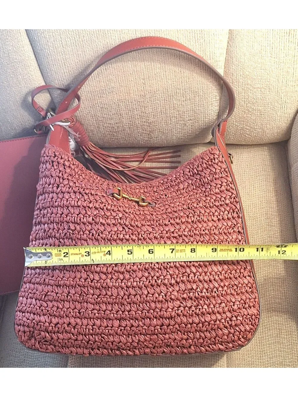 NWT Anne Klein Issa Red Straw Hobo Shoulder Bag w Wristlet & Tassle Key Ring